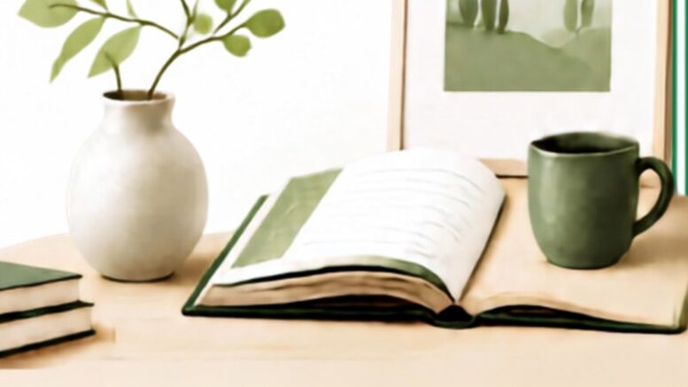 Libri, volume aperto, pianta e tazza per la presentazione dei corsi Unitre